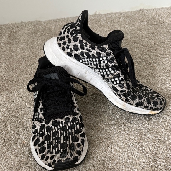 adidas Shoes - adidas Black and White Leopard Women's Sneakers with Rhinestone Detail